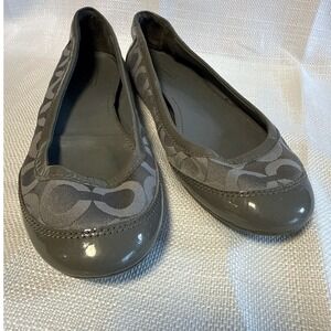 Coach Signature Jacquard Grey Patent Leather Trim Ballet Flats Shoes 6.5B